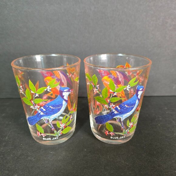 Set (2) Bird Juice Glass Small Tumbler Arcoroc France Blue Jay Baltimore Oriole - Picture 3 of 11